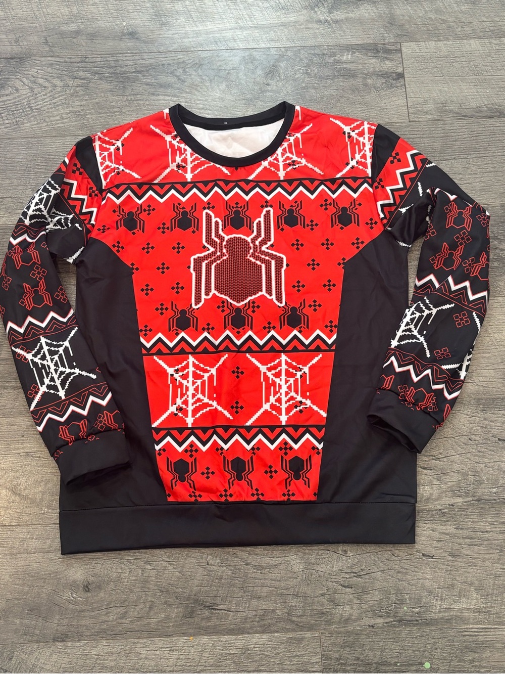 Men's XL Red Black Spider Web Crew Neck Pullover Sweater ugly Christmas